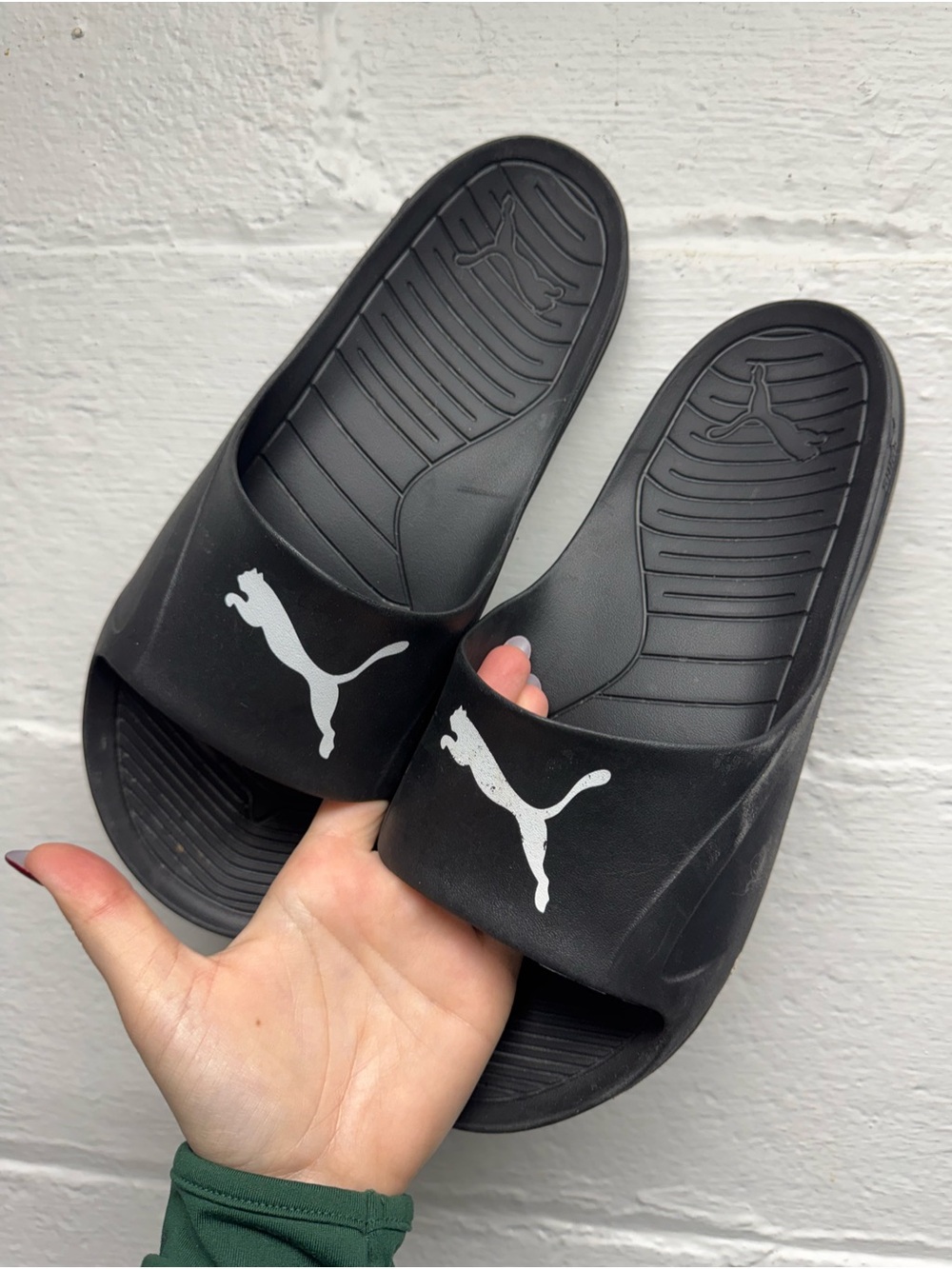 Puma Black Slide Sandals with White Logo